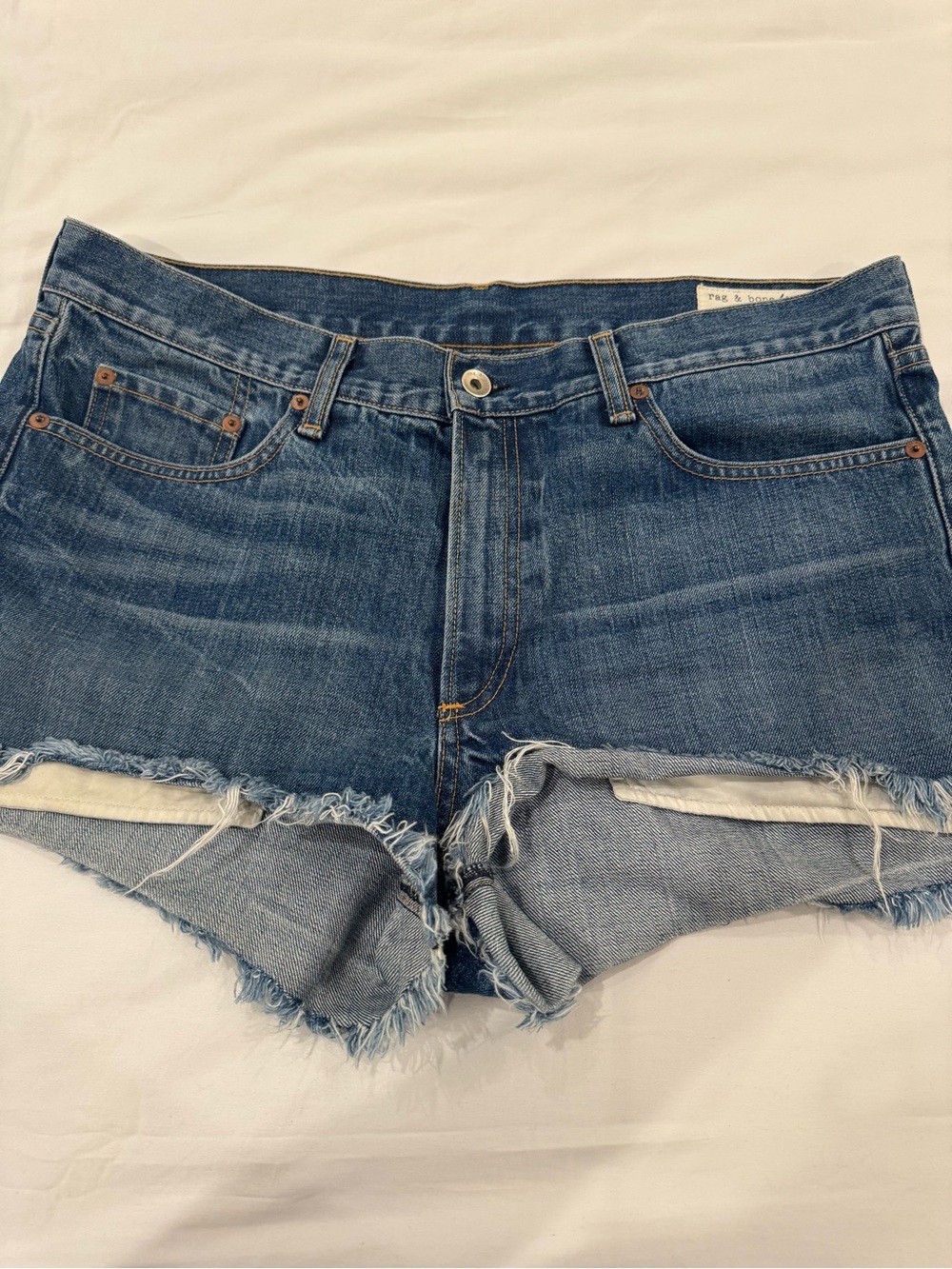 rag & bone Distressed Medium Blue Denim Cutoff Shorts